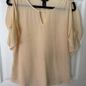 White House Black Market V-Neck Flutter Sleeve Silk Blouse
